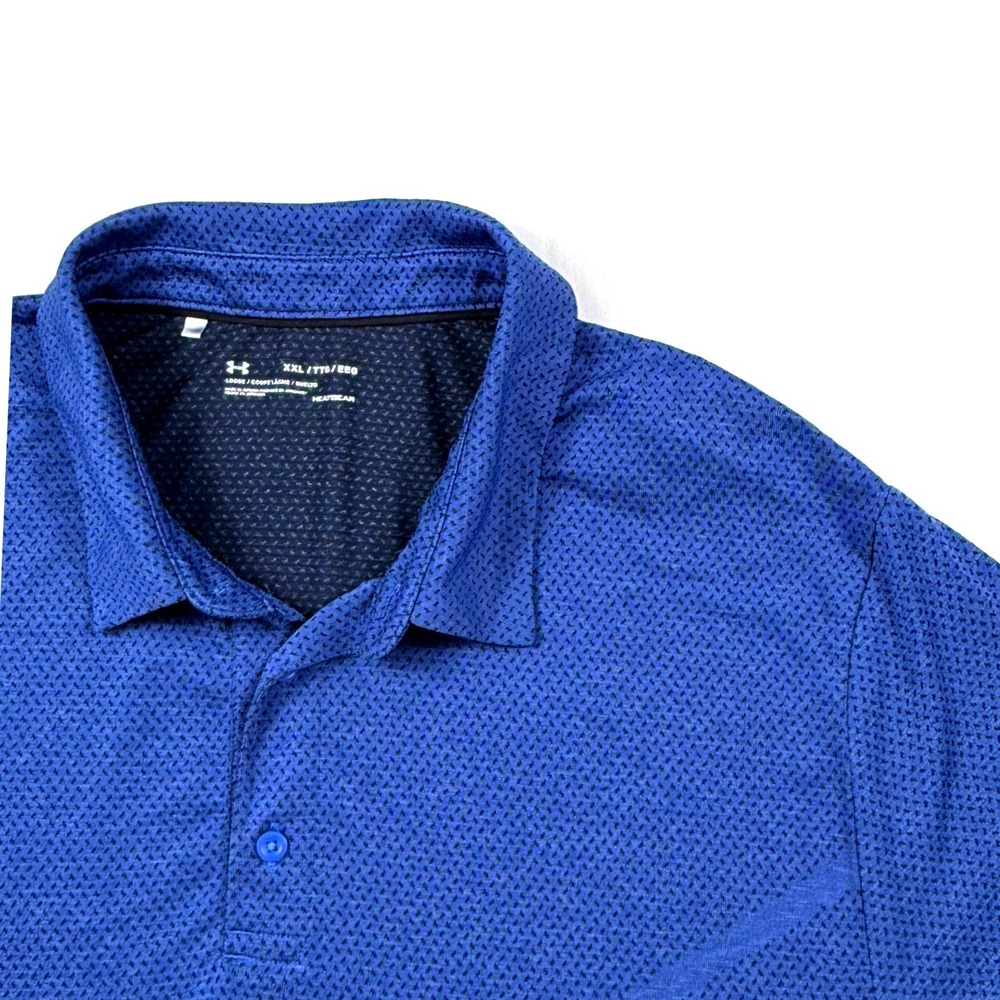 Under‎ Armour HeatGear Blue Golf Geometric Micro Print Polo Loose Fit Mens XXL